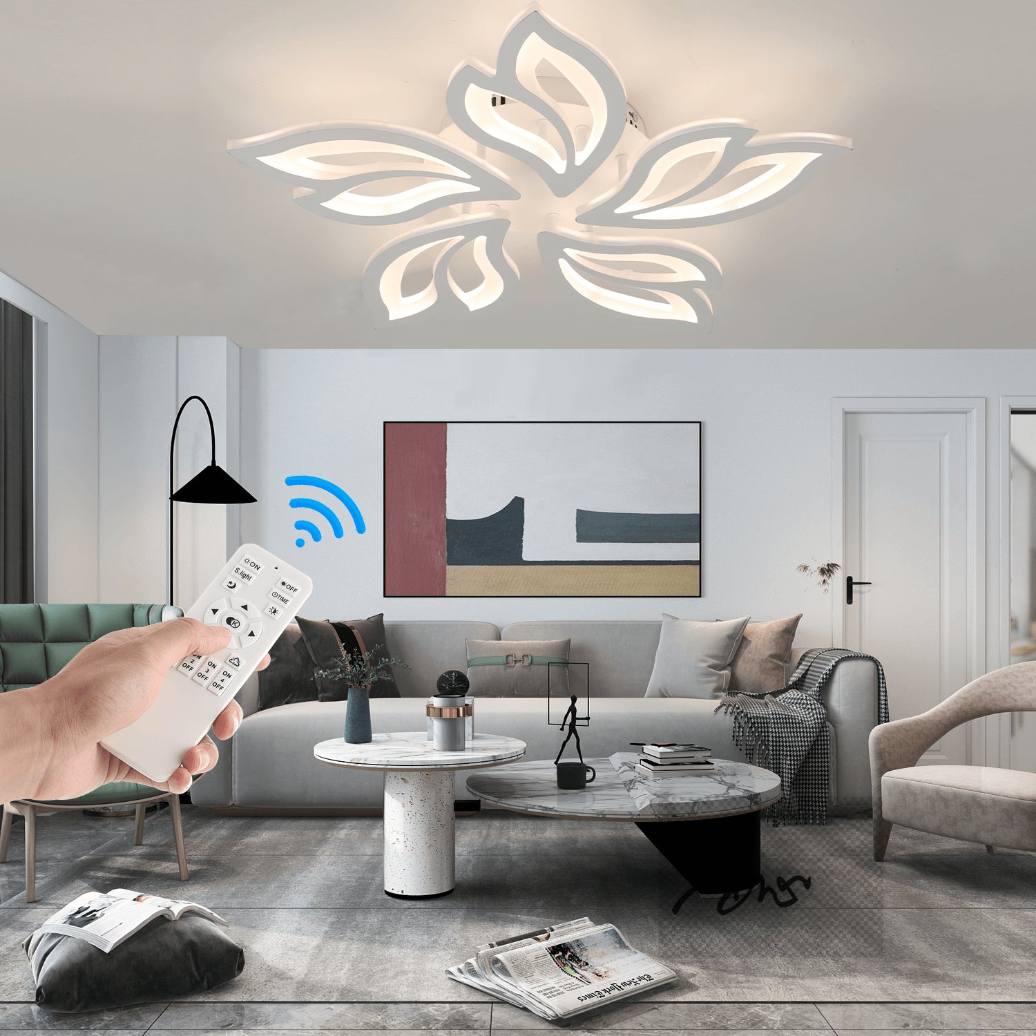 Modern Chandelier LED Lamp White Frame Ceiling Light Living Room Pendant Lights