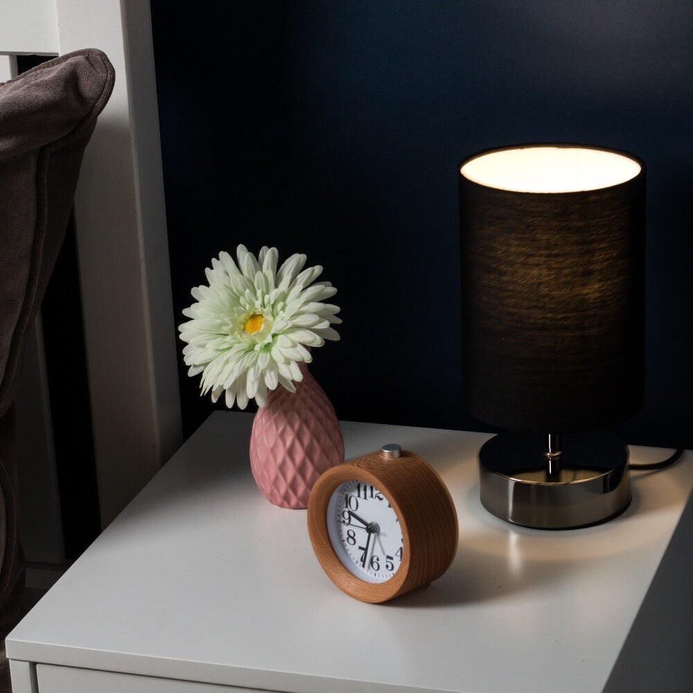 Dimmable Touch Table Lamp with Black Lampshade for Bedroom Nightstand