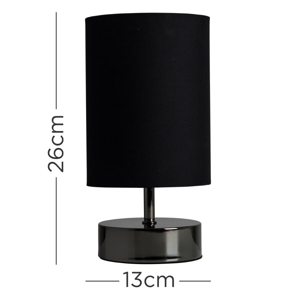 Dimmable Touch Table Lamp with Black Lampshade for Bedroom Nightstand