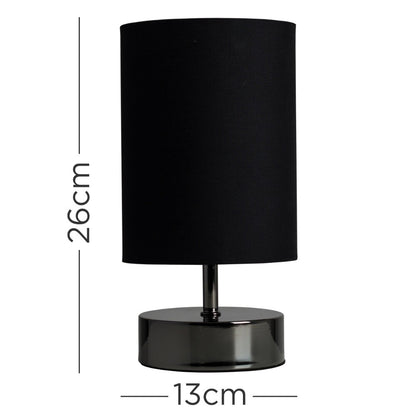Dimmable Touch Table Lamp with Black Lampshade for Bedroom Nightstand