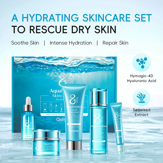 QUIYUM 8X H₂O Aquavitalize Skincare Set 5PCS Deep Hydration Kit Wrinkle Smoothing Tightening Treatment Gift Set