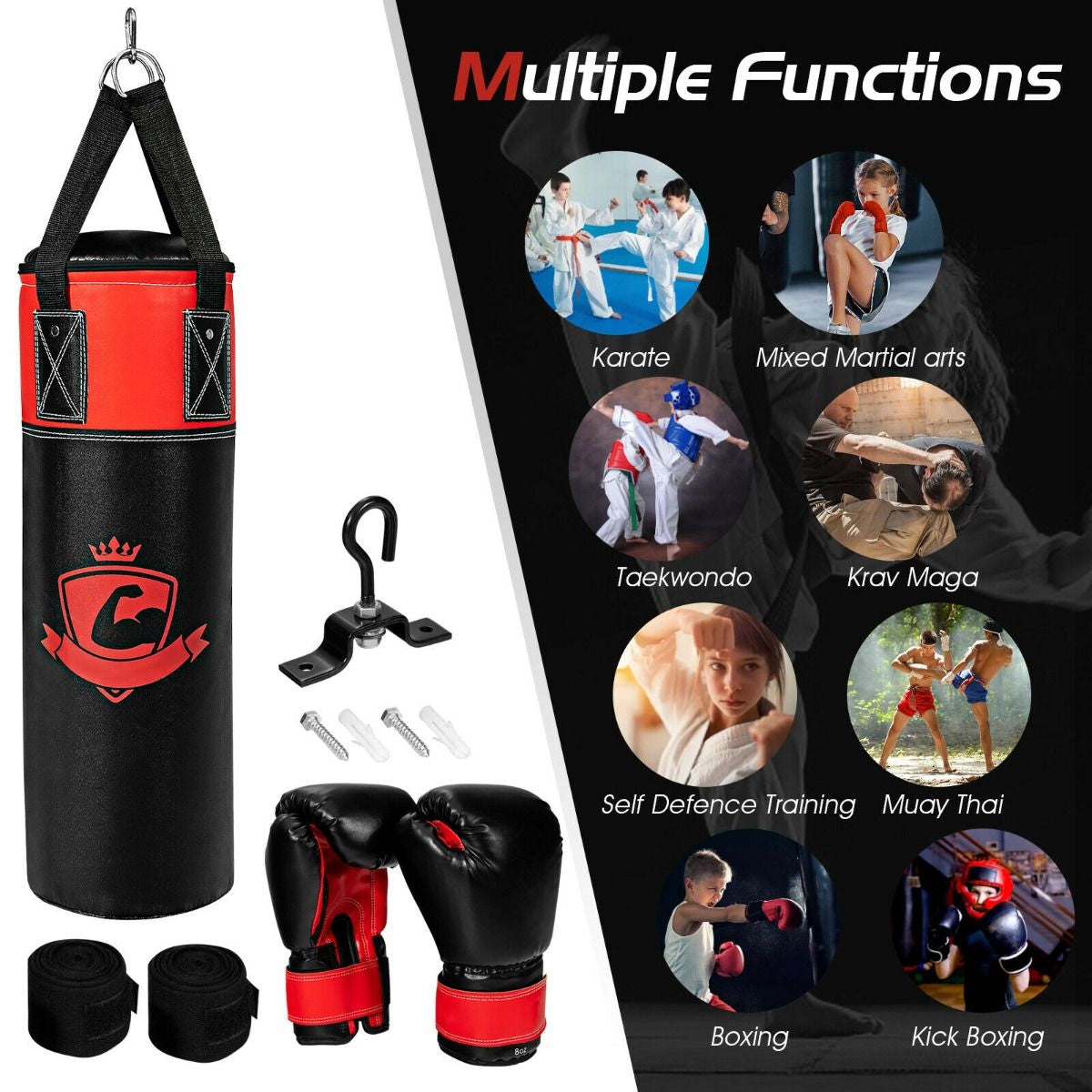 Children's Punching Bag Set with Hand Wraps and Wall Mount for Fitness Training