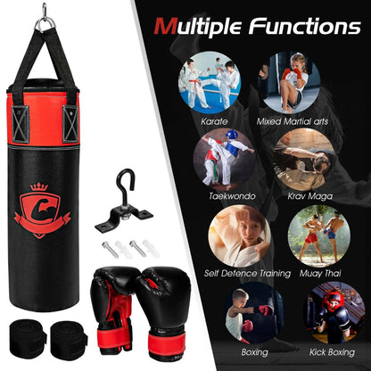 Children's Punching Bag Set with Hand Wraps and Wall Mount for Fitness Training