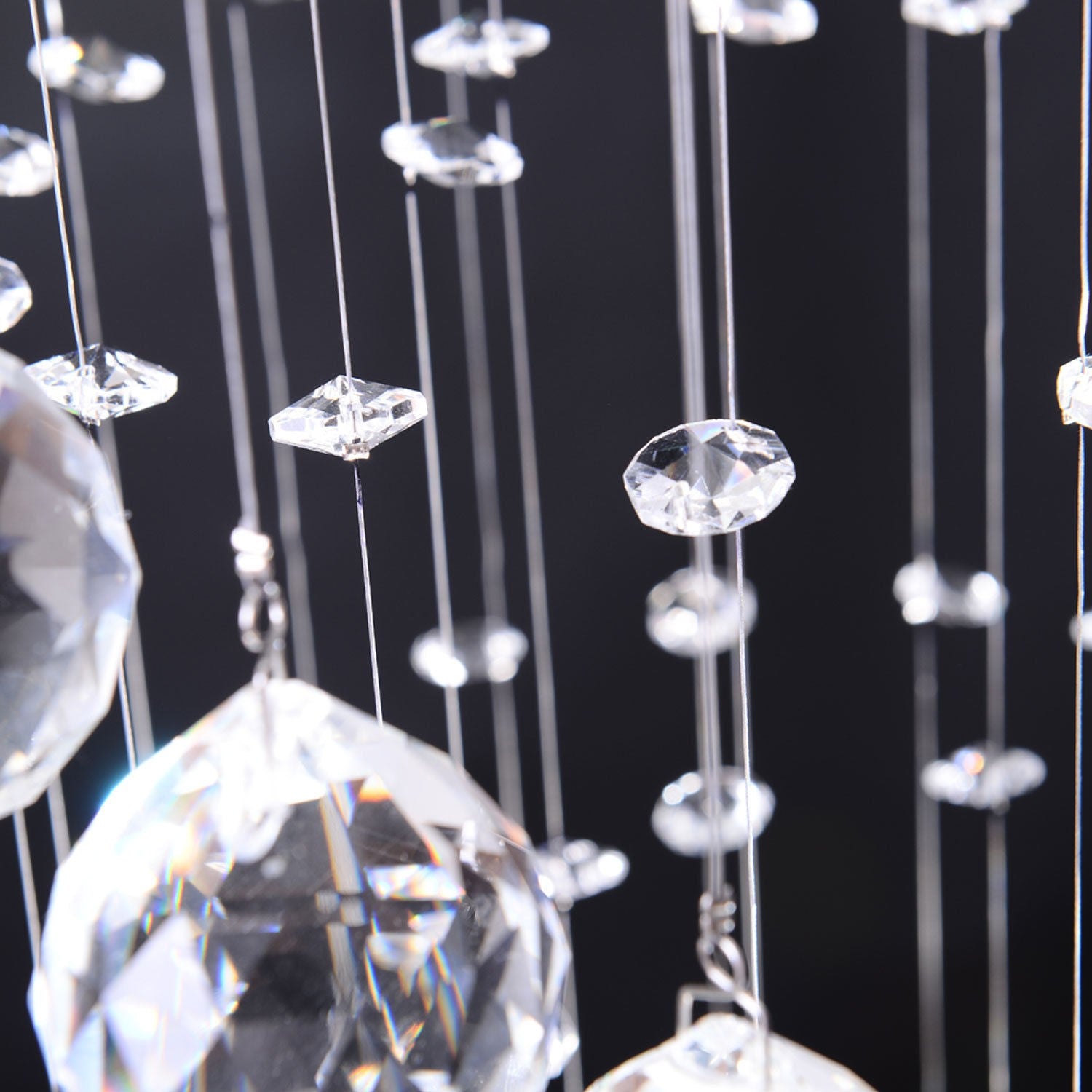Modern Crystal Droplet Ceiling Light Spiral Cascading Chandelier Lamp Bedroom