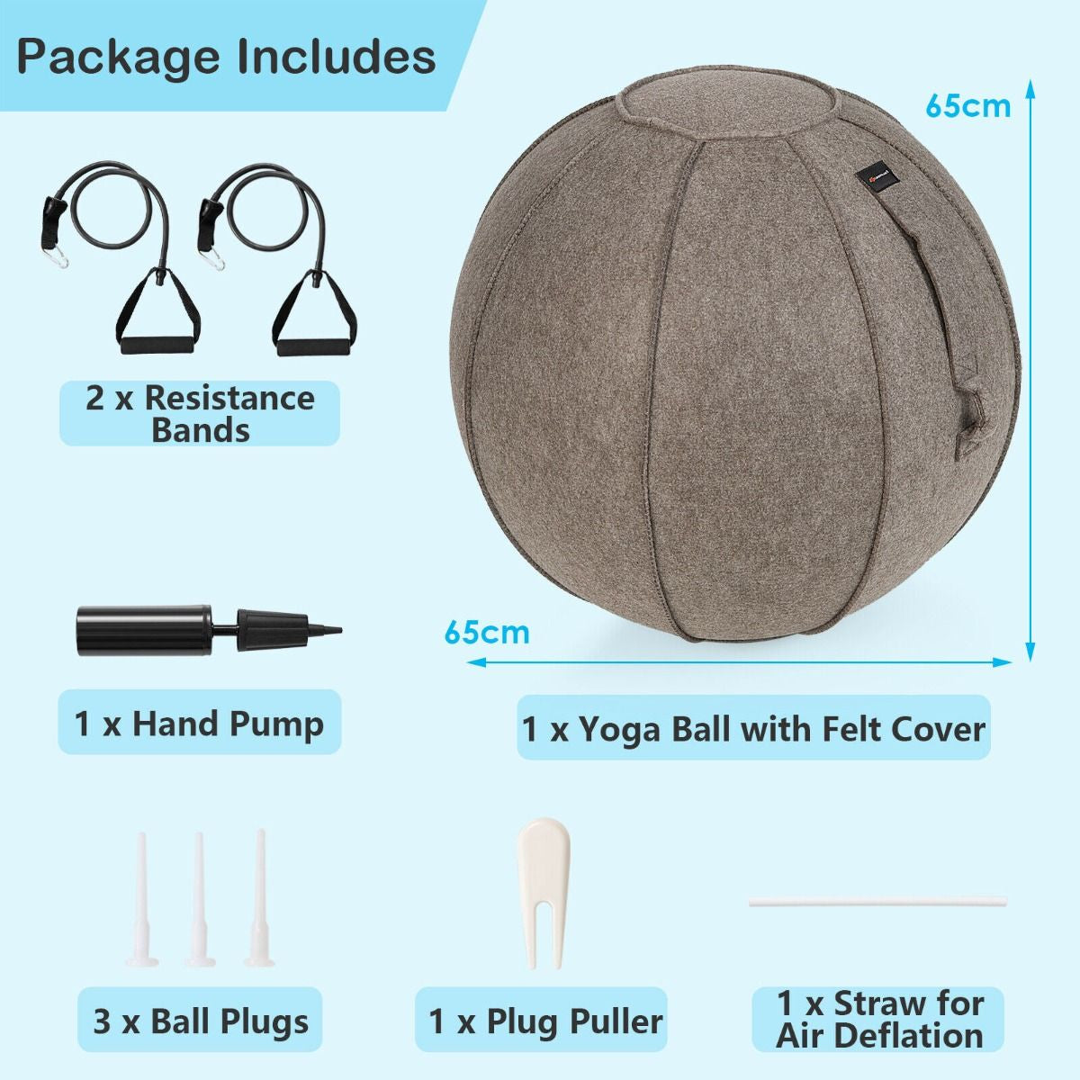 Anti-Burst Exercise Ball with Protective Cover, Handle, and Resistance Bands