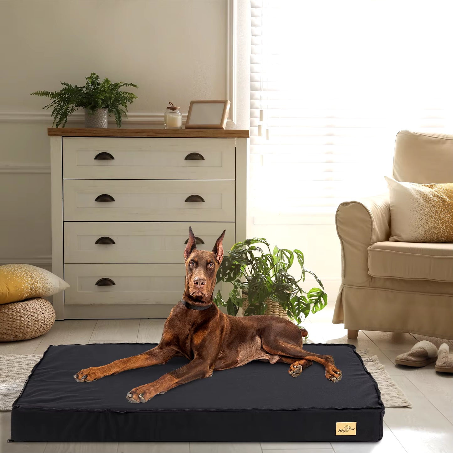 Orthopedic Waterproof Dog Bed for Large and Medium Dogs with Non-Slip Bottom and Machine Washable Fabric