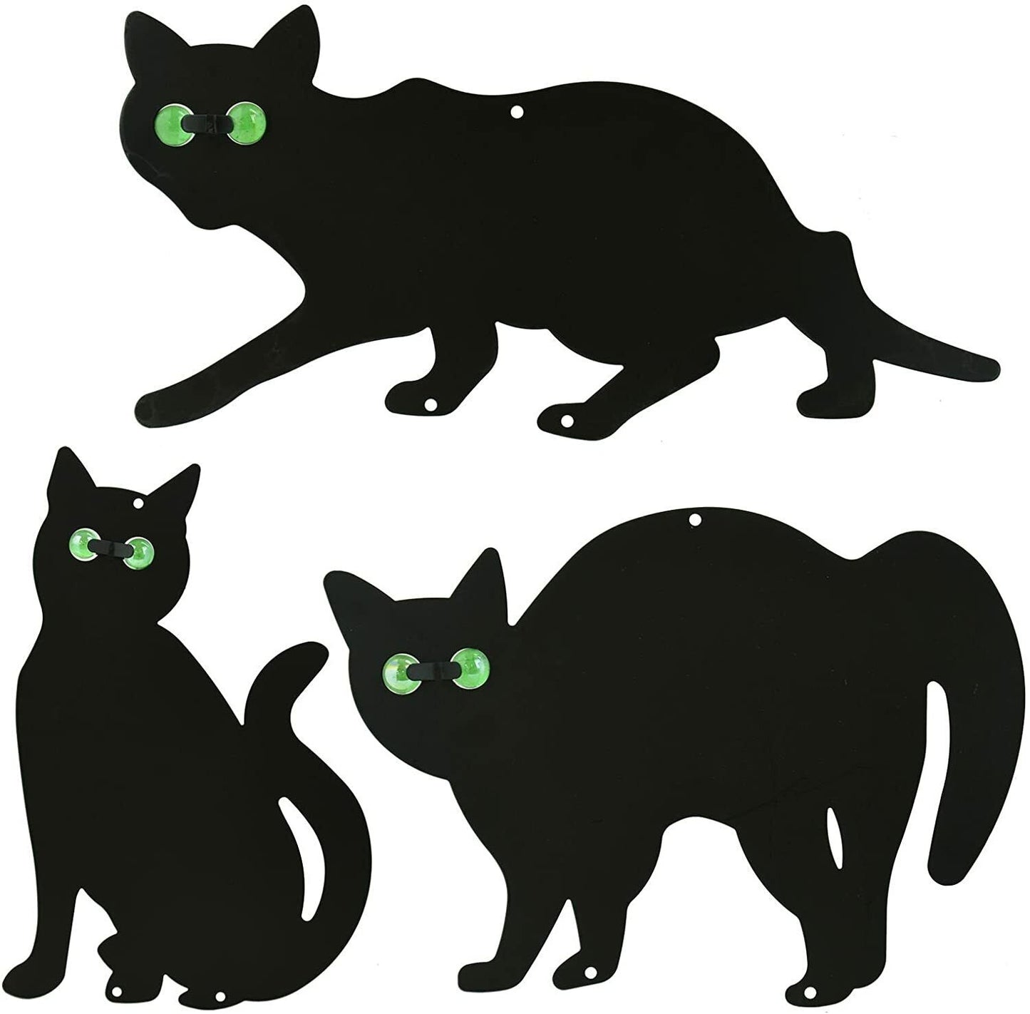 3X Black Cat Silhouette for Garden | Cats Scarer with Marble Eyes | Harmless Bir