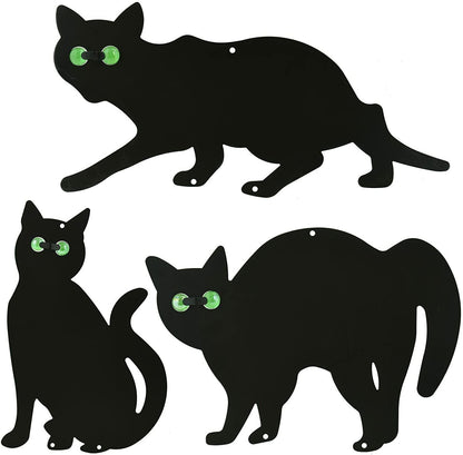 3X Black Cat Silhouette for Garden | Cats Scarer with Marble Eyes | Harmless Bir