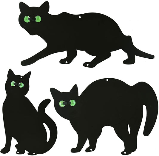 3X Black Cat Silhouette for Garden | Cats Scarer with Marble Eyes | Harmless Bir