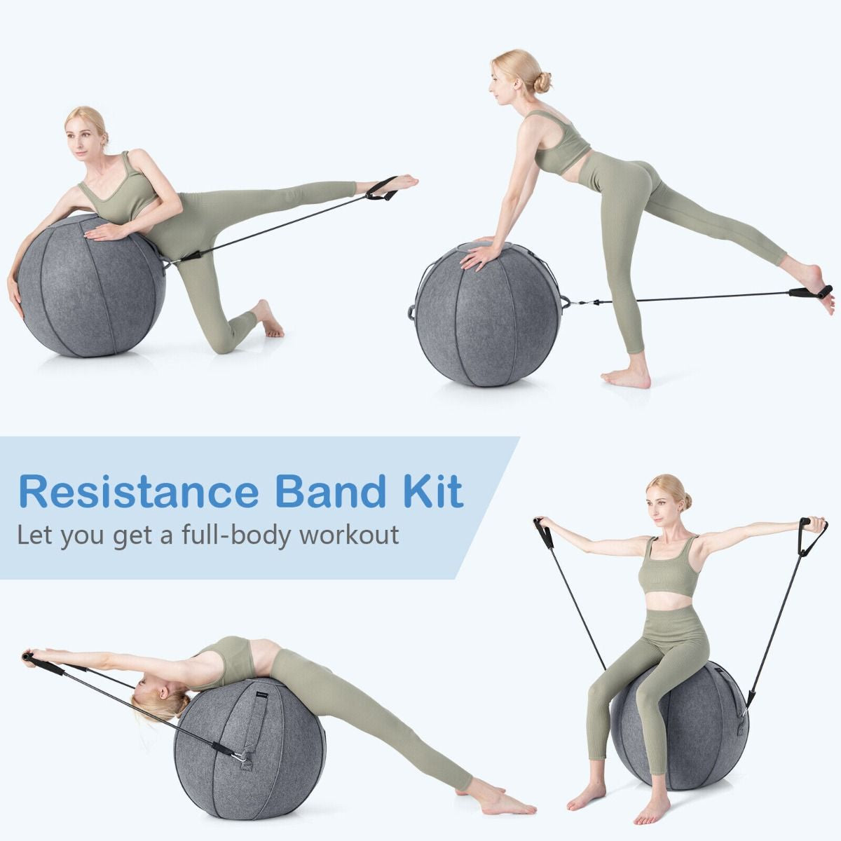 Anti-Burst Exercise Ball with Protective Cover, Handle, and Resistance Bands