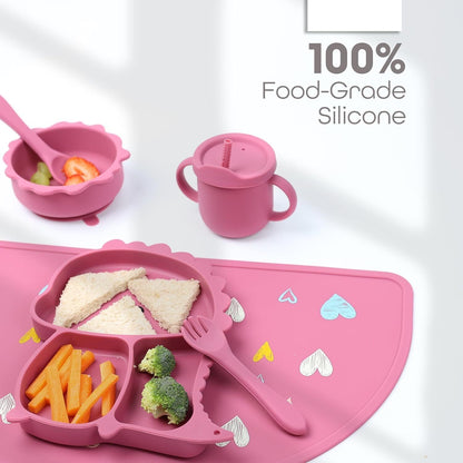 Silicone Baby Feeding Set Includes Bowl, Plate Spoon, Fork & Cup BPA Free