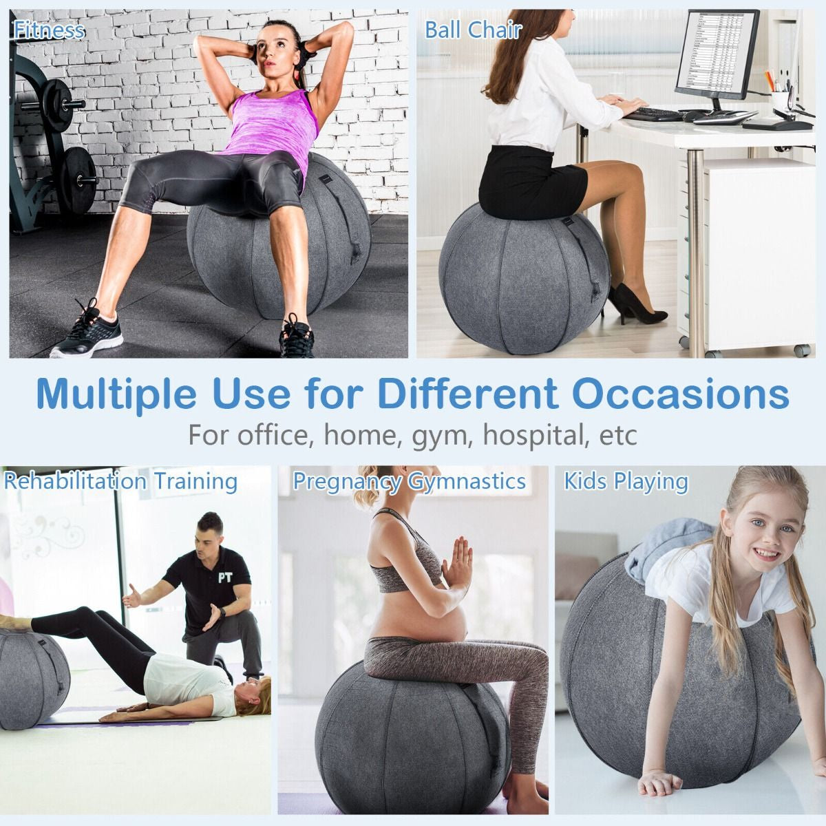 Anti-Burst Exercise Ball with Protective Cover, Handle, and Resistance Bands