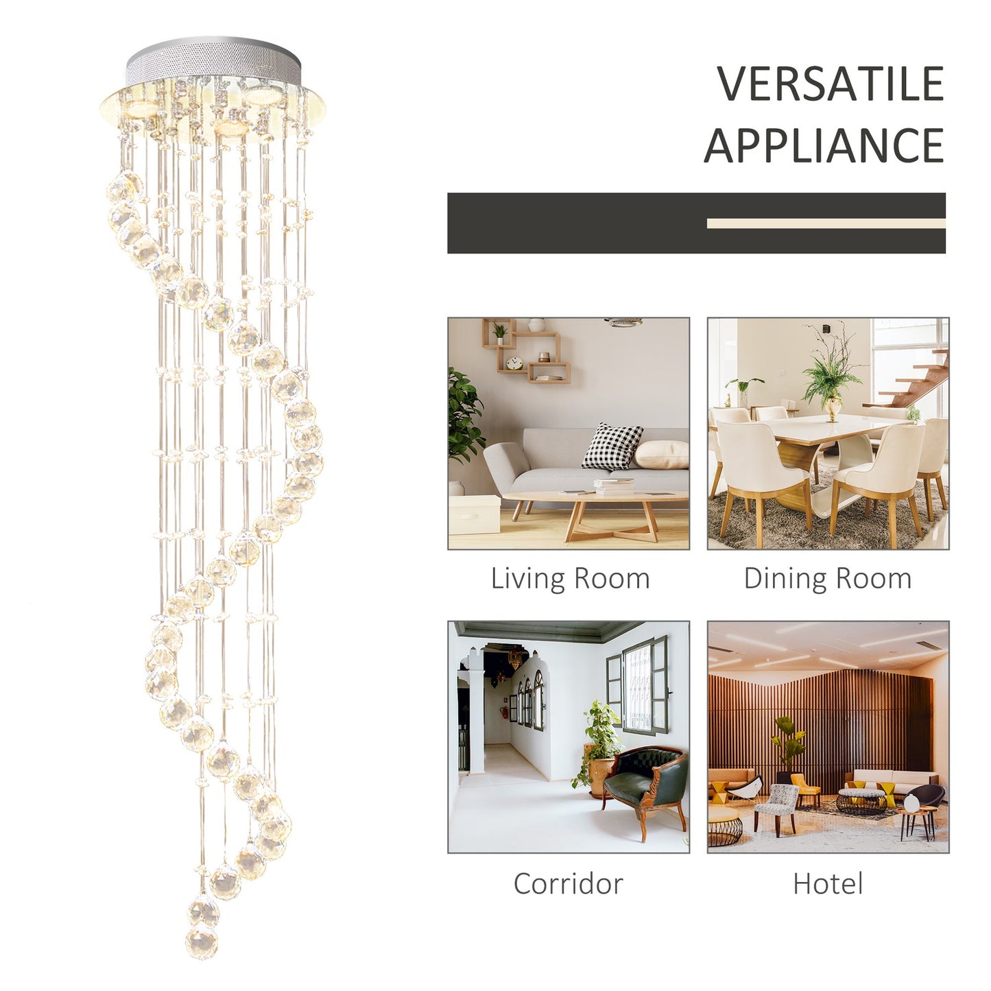 Modern Crystal Droplet Ceiling Light Spiral Cascading Chandelier Lamp Bedroom