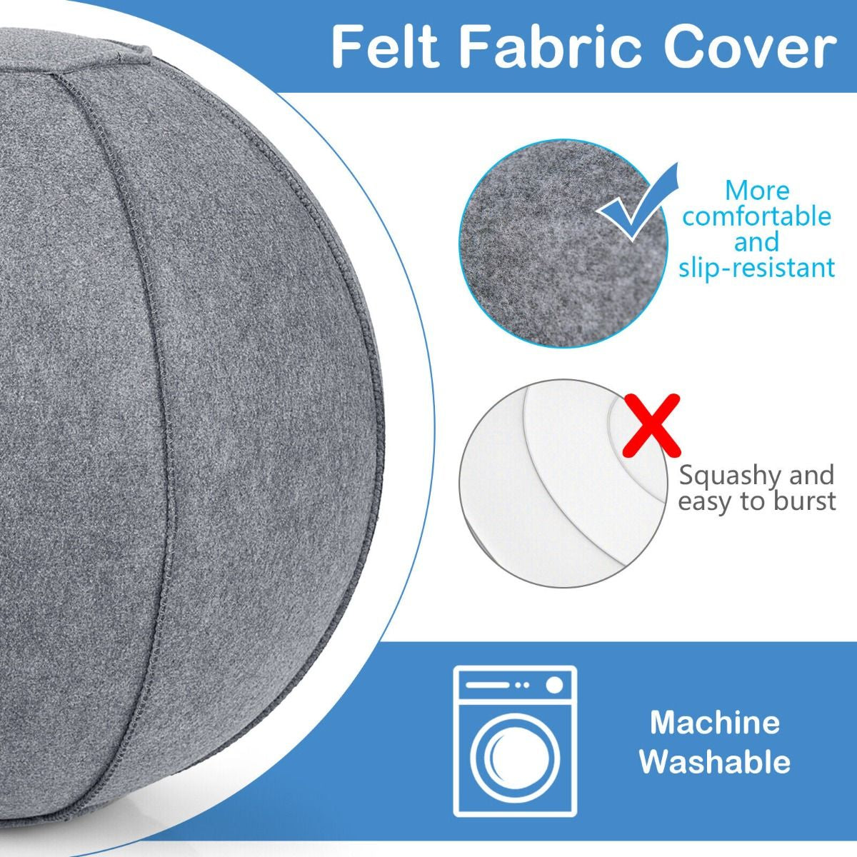 Anti-Burst Exercise Ball with Protective Cover, Handle, and Resistance Bands