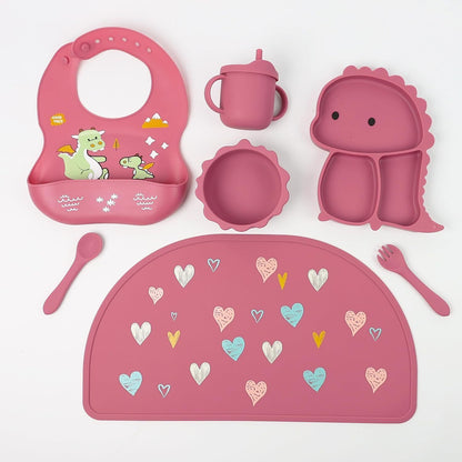 Silicone Baby Feeding Set Includes Bowl, Plate Spoon, Fork & Cup BPA Free