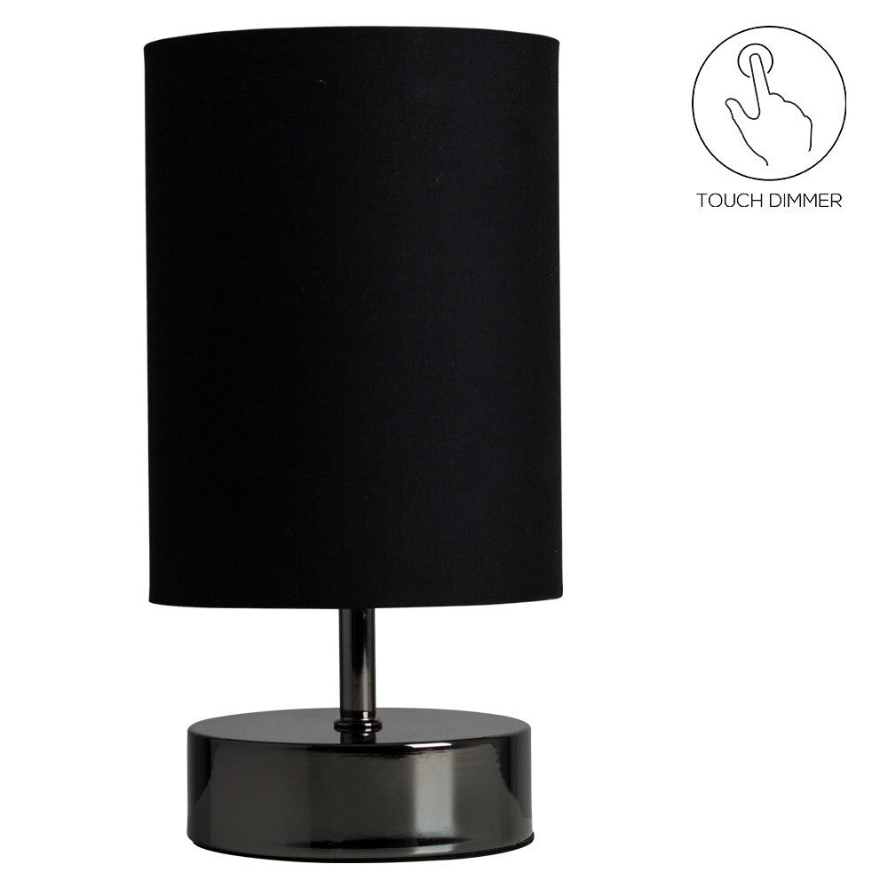 Dimmable Touch Table Lamp with Black Lampshade for Bedroom Nightstand