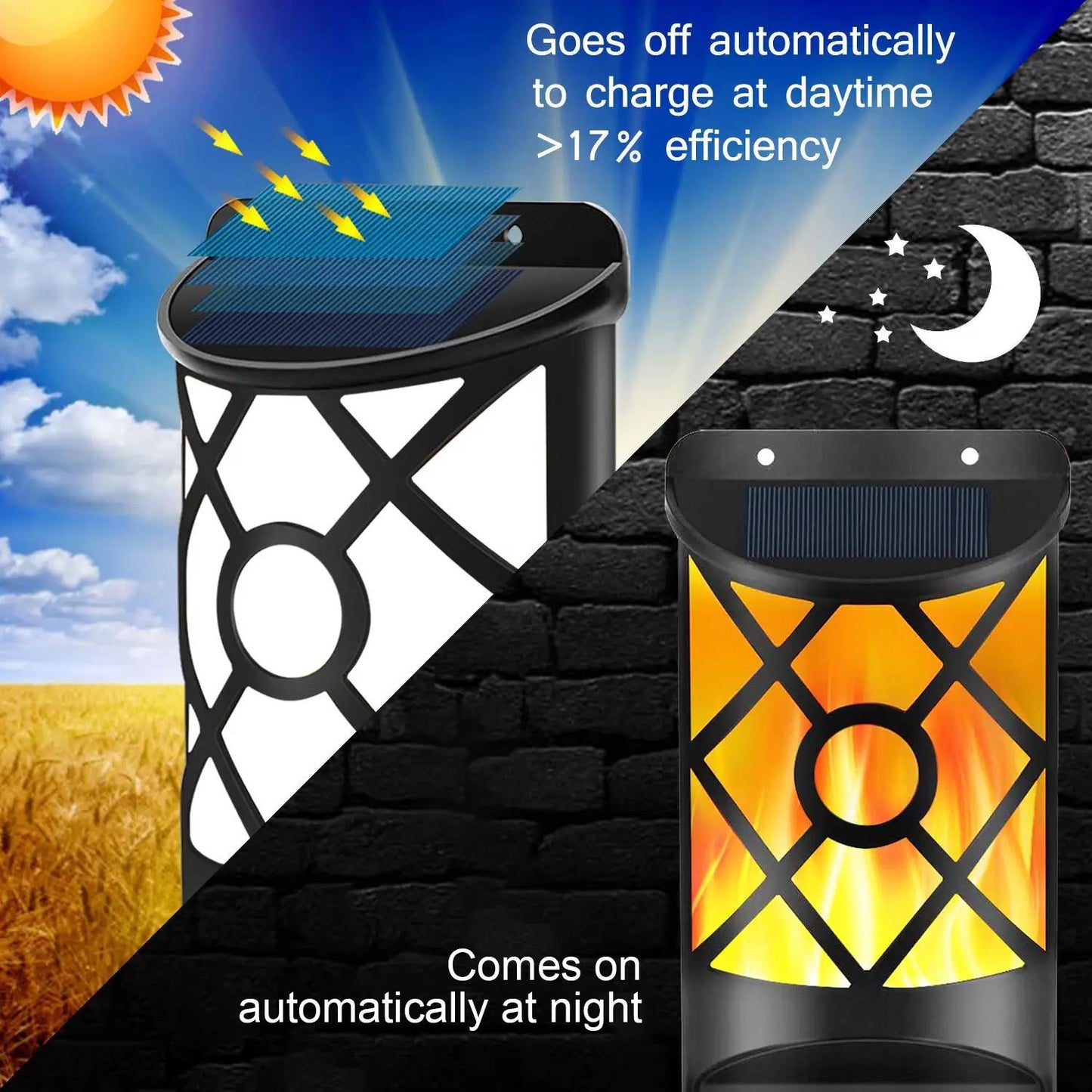 Outdoor Solar LED Wall Light with Flickering Flame for Garden, Patio, and Deck - Dusk to Dawn Operation