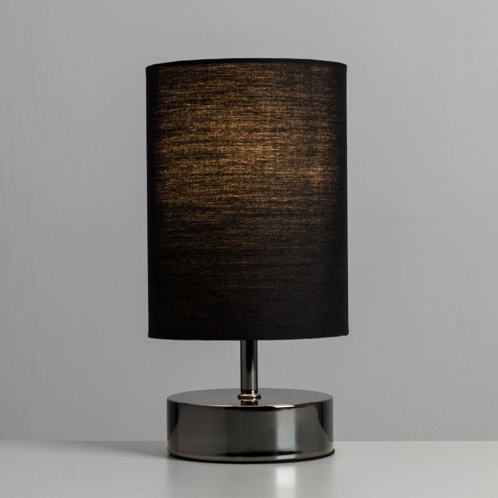 Dimmable Touch Table Lamp with Black Lampshade for Bedroom Nightstand