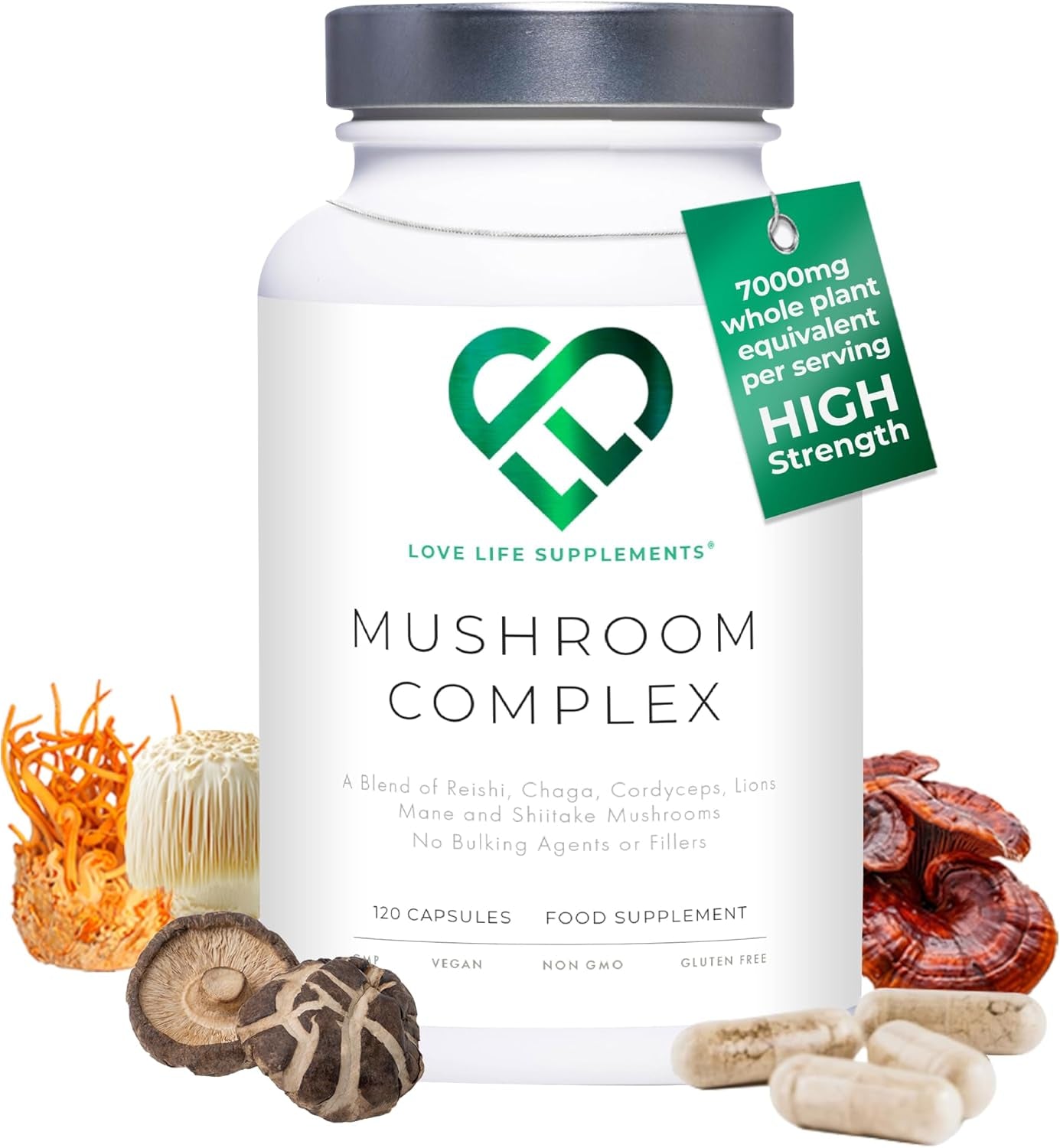 Mushroom Complex by LLS | Contains 1000Mg Reishi, Chaga, Cordyceps, Lions Mane and Shiitake Mushrooms | 120 Capsules - 2 Month Supply | No Fillers | Vegan |
