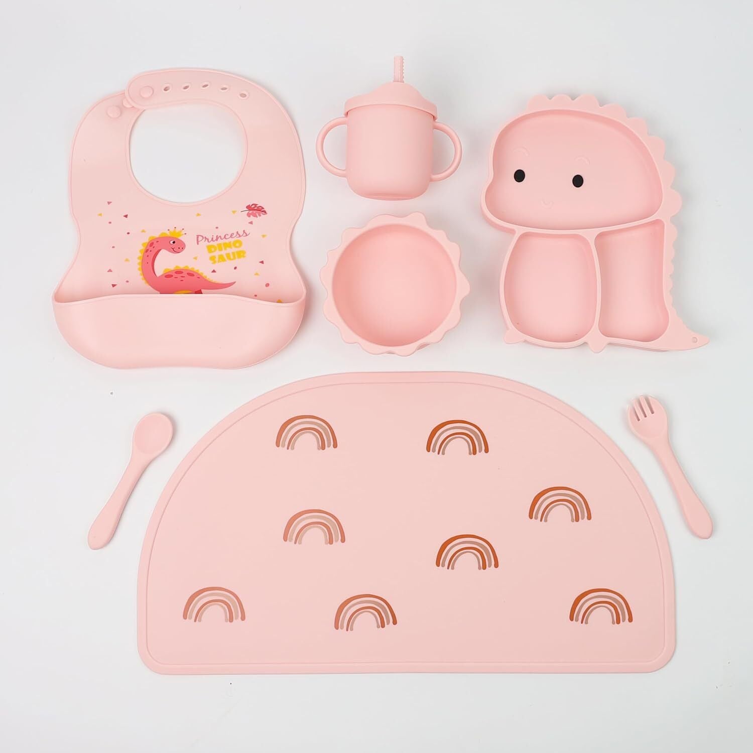 Silicone Baby Feeding Set Includes Bowl, Plate Spoon, Fork & Cup BPA Free