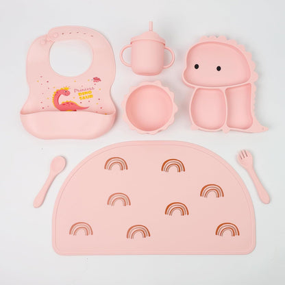 Silicone Baby Feeding Set Includes Bowl, Plate Spoon, Fork & Cup BPA Free