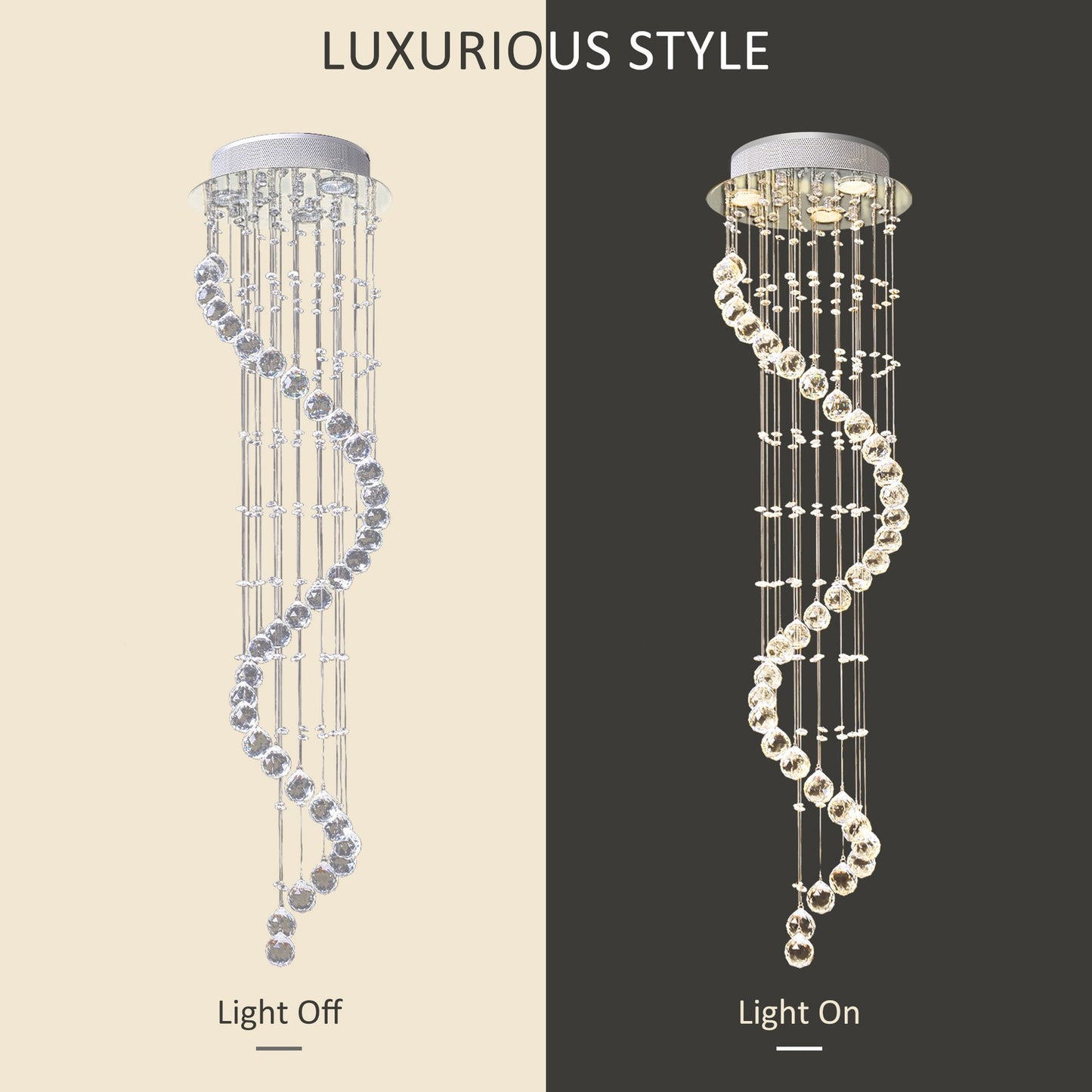 Modern Crystal Droplet Ceiling Light Spiral Cascading Chandelier Lamp Bedroom