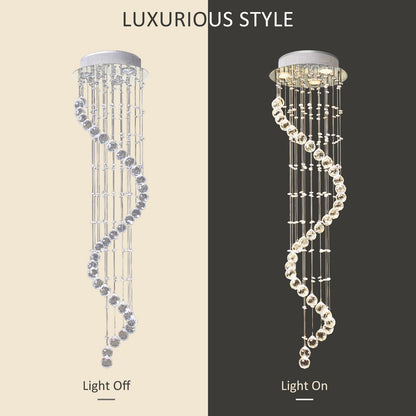 Modern Crystal Droplet Ceiling Light Spiral Cascading Chandelier Lamp Bedroom