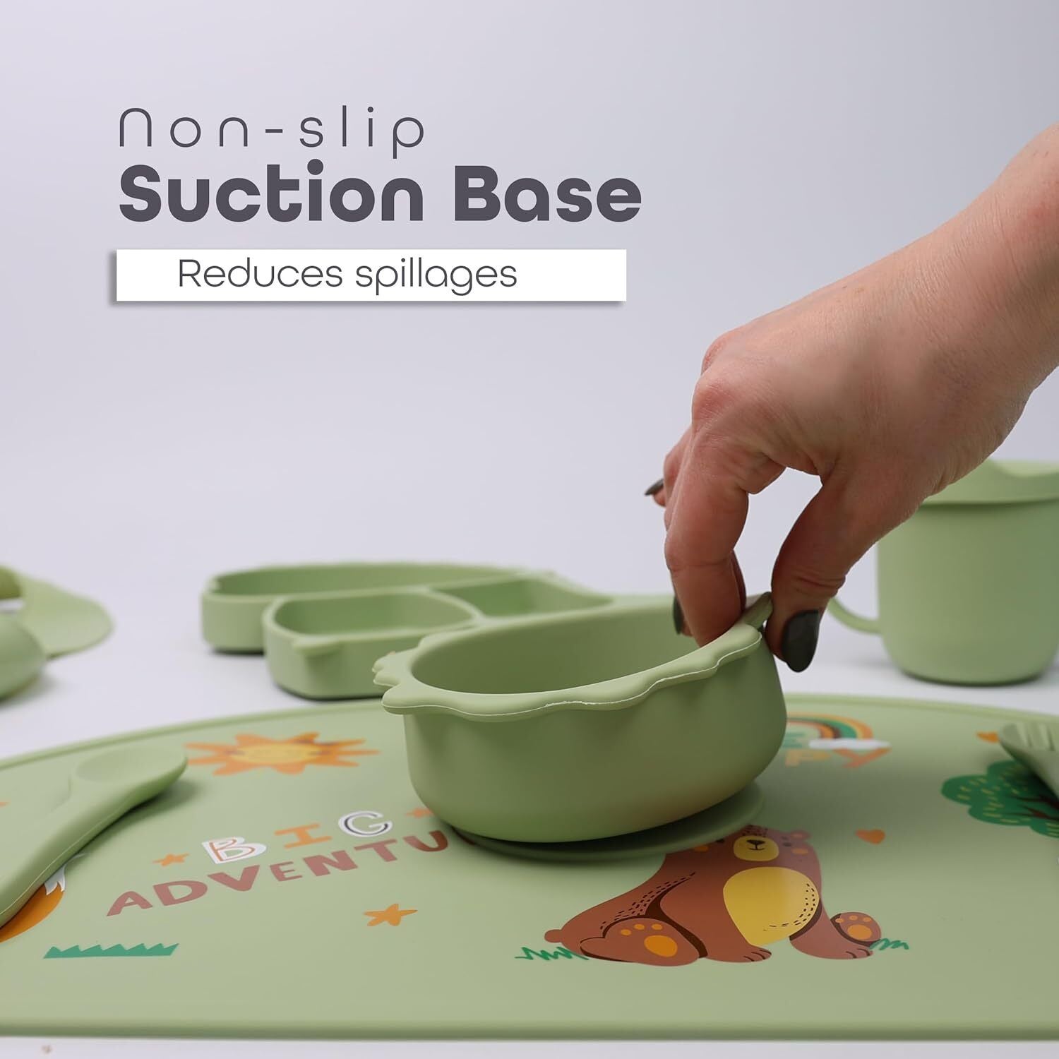 Silicone Baby Feeding Set Includes Bowl, Plate Spoon, Fork & Cup BPA Free