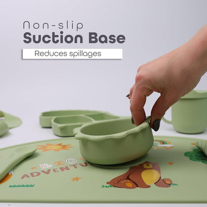 Silicone Baby Feeding Set Includes Bowl, Plate Spoon, Fork & Cup BPA Free