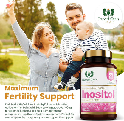 Myo Inositol 2,200Mg and D-Chiro Myo Inositol Capsules with Folate PCOS & Ovulation Support (120 Capsules)