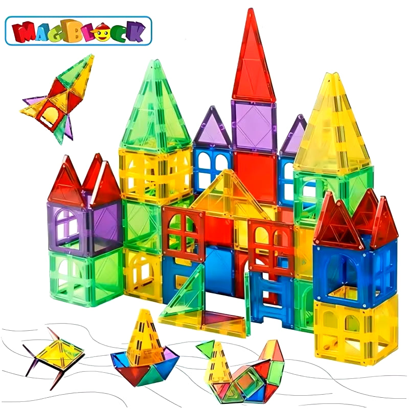 Magblock 66-Piece Magnetic Building Block Set - Construction Tiles for Children Aged 3-10 - Montessori Educational Toy