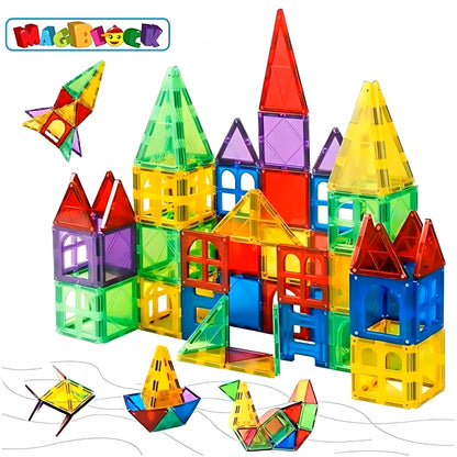 Magblock 66-Piece Magnetic Building Block Set - Construction Tiles for Children Aged 3-10 - Montessori Educational Toy
