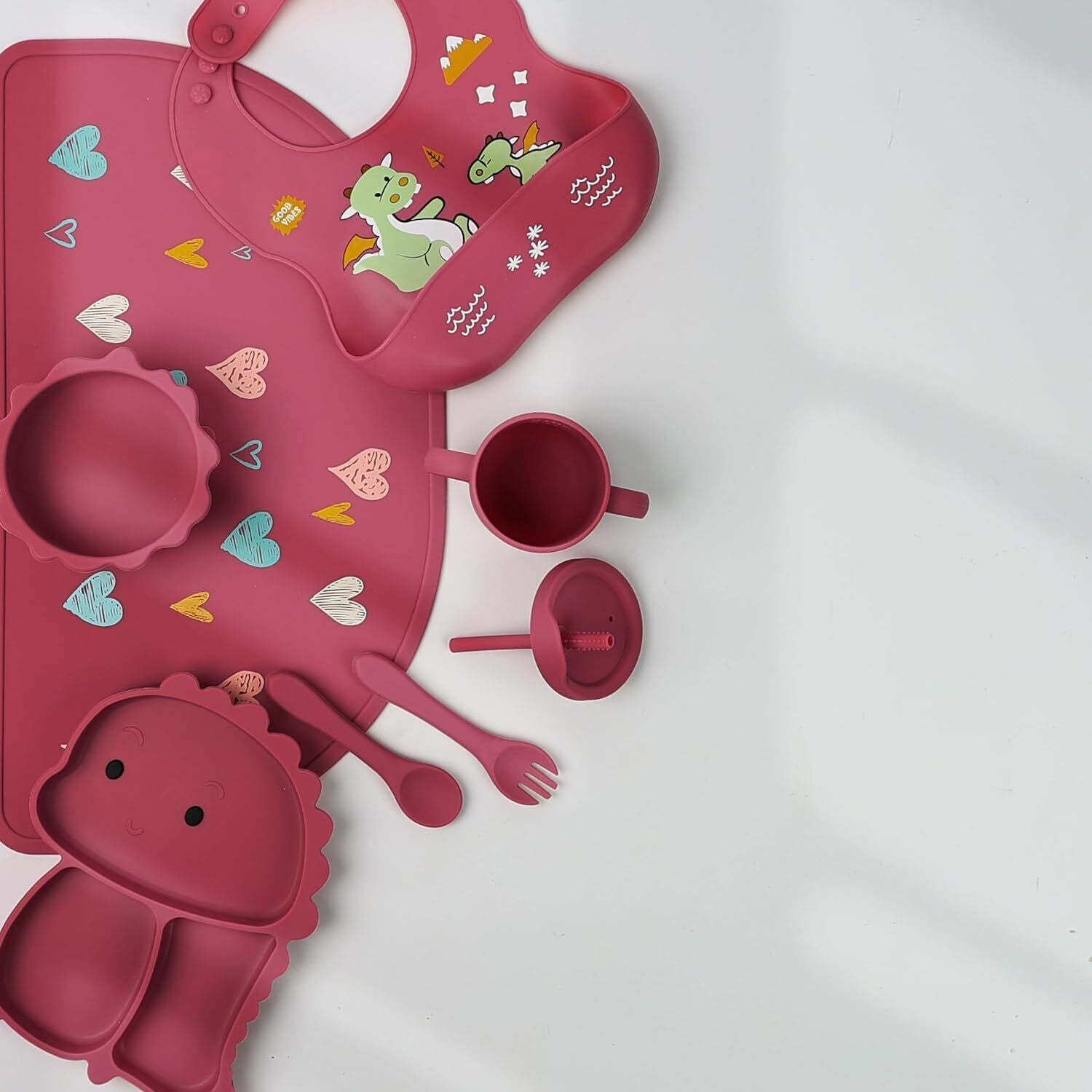 Silicone Baby Feeding Set Includes Bowl, Plate Spoon, Fork & Cup BPA Free