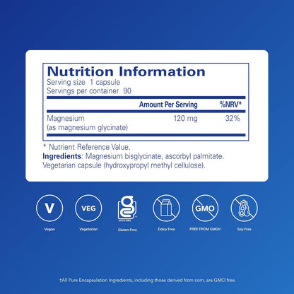 Magnesium Glycinate 120Mg - Bioavailable Magnesium Chelate Tiredness and Fatigue Supplement - 90 Capsules