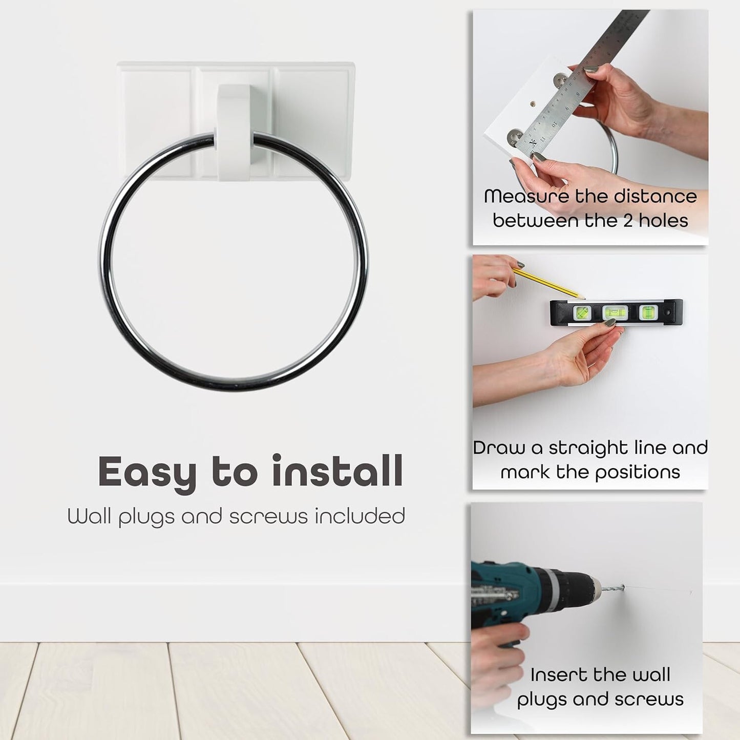 Towel Holder Black Chrome Plated Towel Rail Bath Towel Ring Wall Mounted