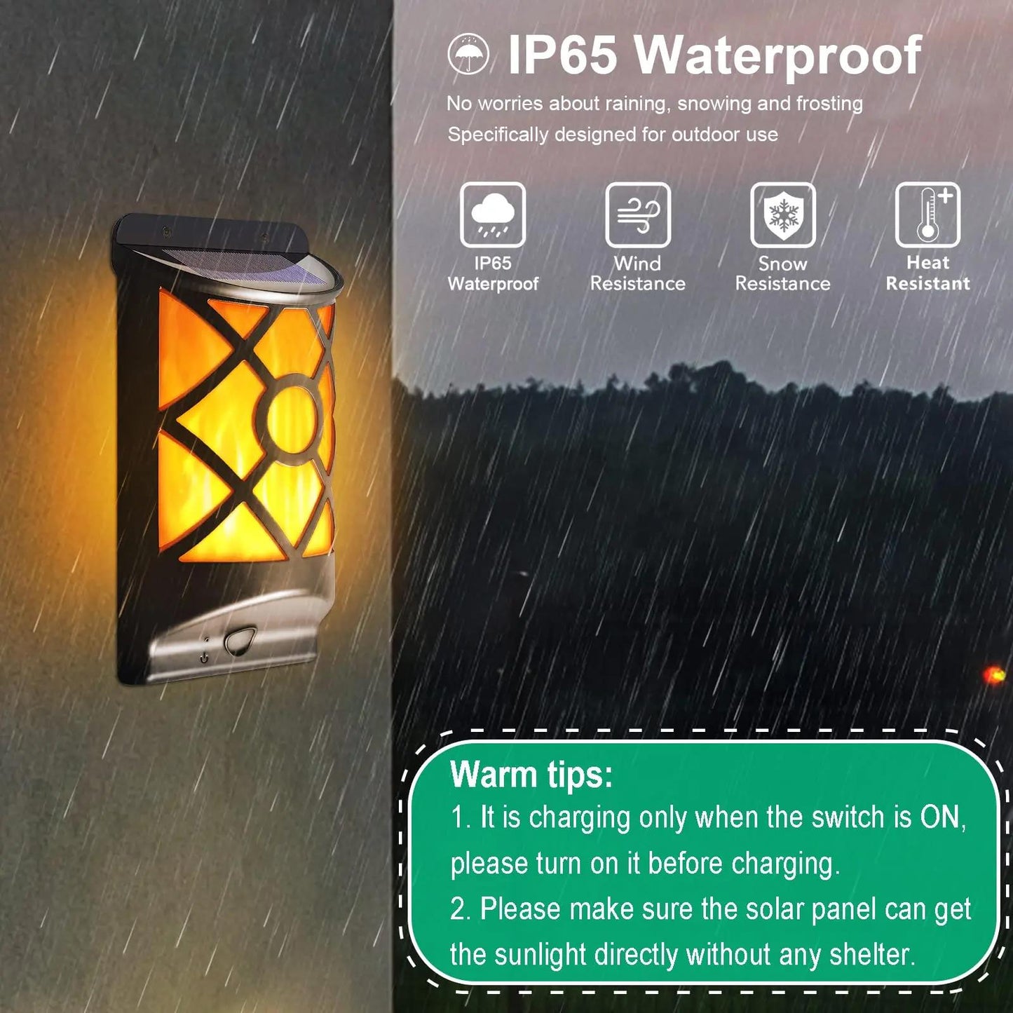 Outdoor Solar LED Wall Light with Flickering Flame for Garden, Patio, and Deck - Dusk to Dawn Operation