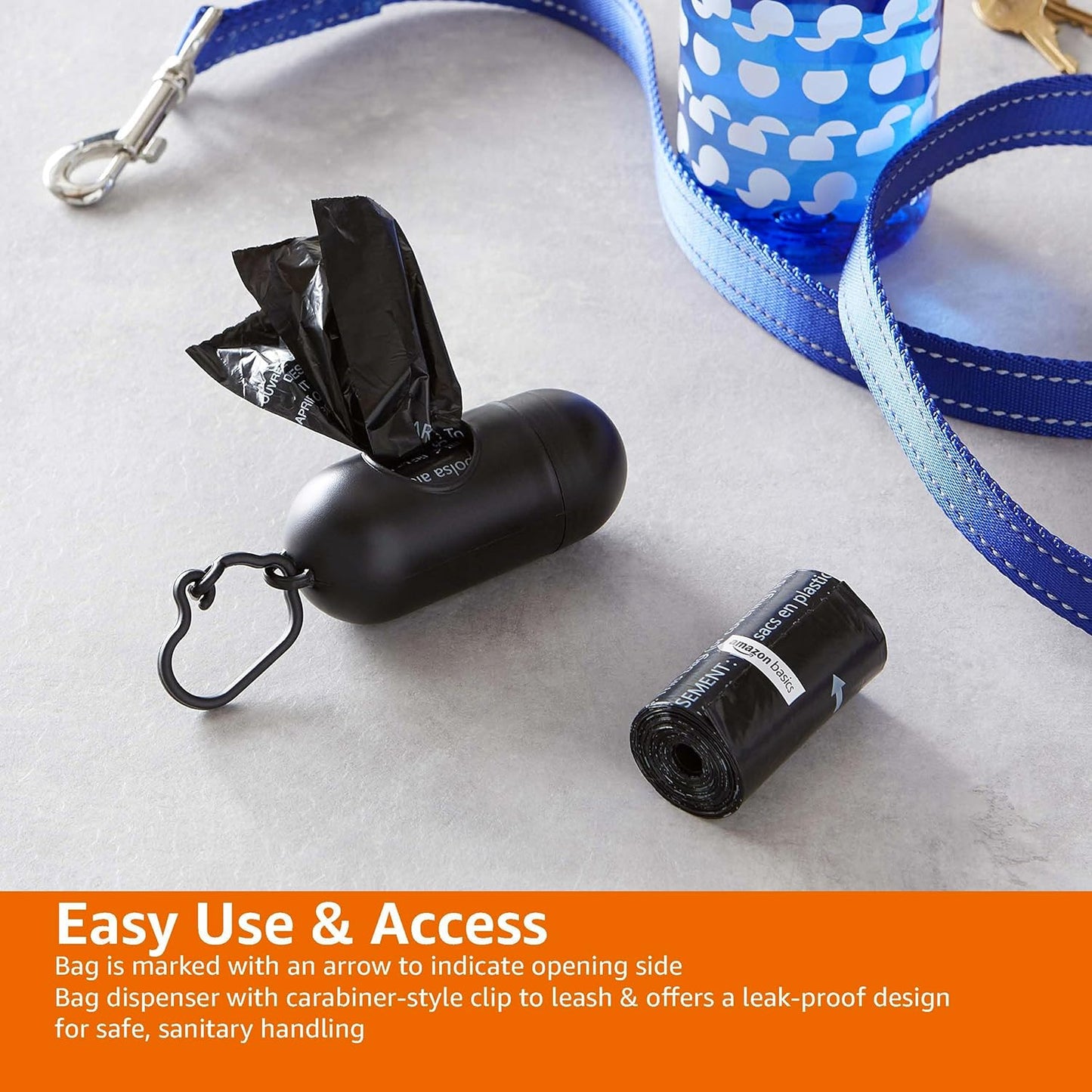 Dog Waste Bags with Dispenser and Leash Clip, Unscented, 300 Count (20 Packs of 15 Bags)