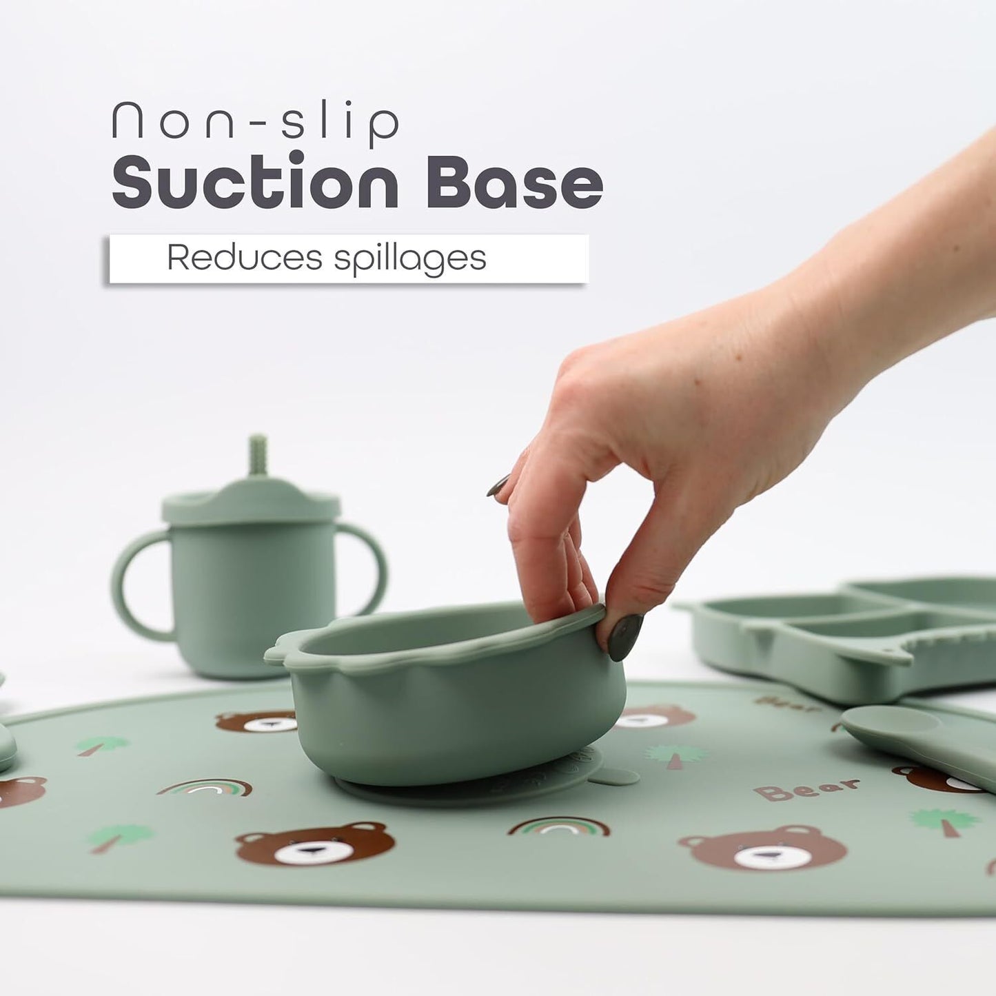 Silicone Baby Feeding Set Includes Bowl, Plate Spoon, Fork & Cup BPA Free
