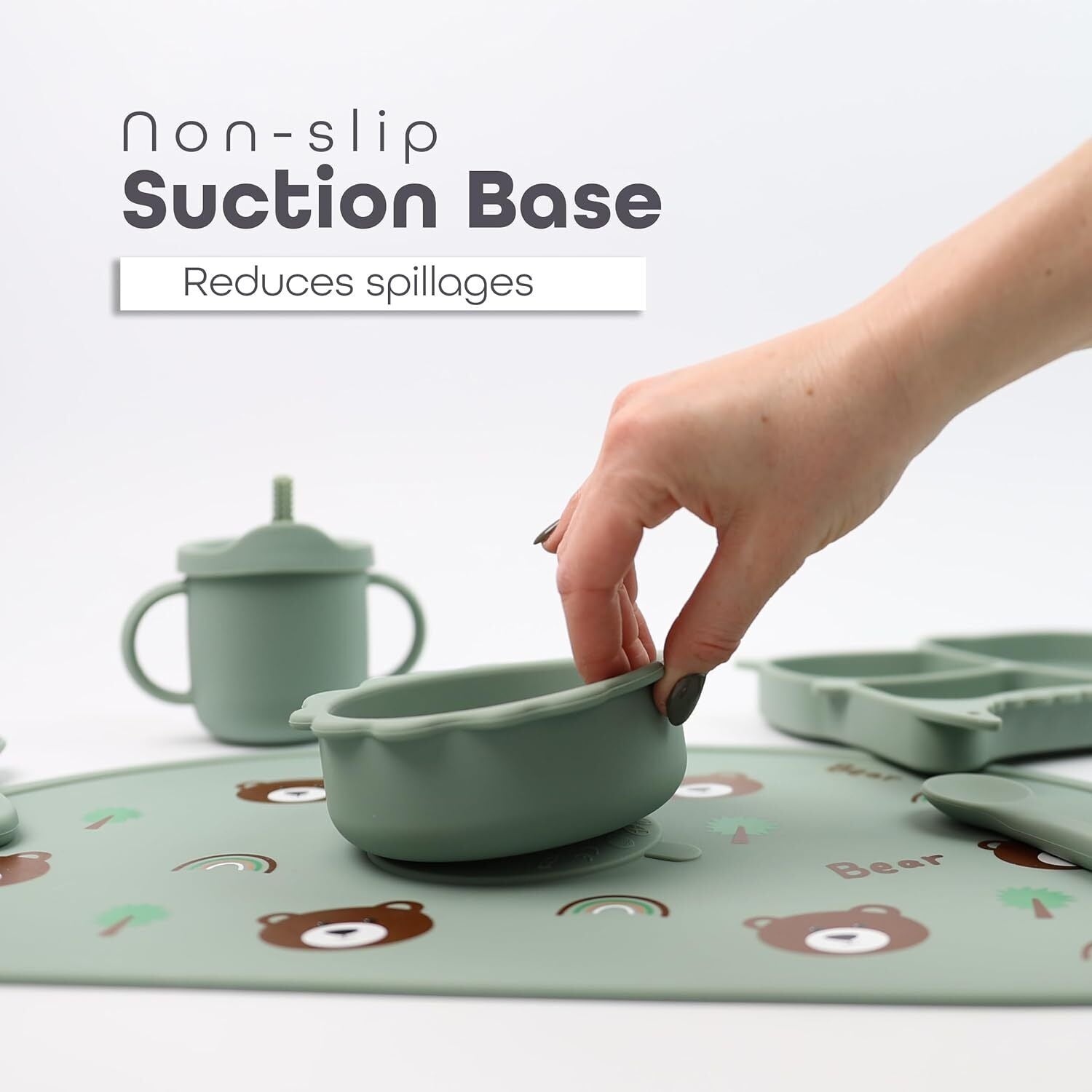 Silicone Baby Feeding Set Includes Bowl, Plate Spoon, Fork & Cup BPA Free