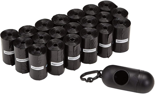 Dog Waste Bags with Dispenser and Leash Clip, Unscented, 300 Count (20 Packs of 15 Bags)
