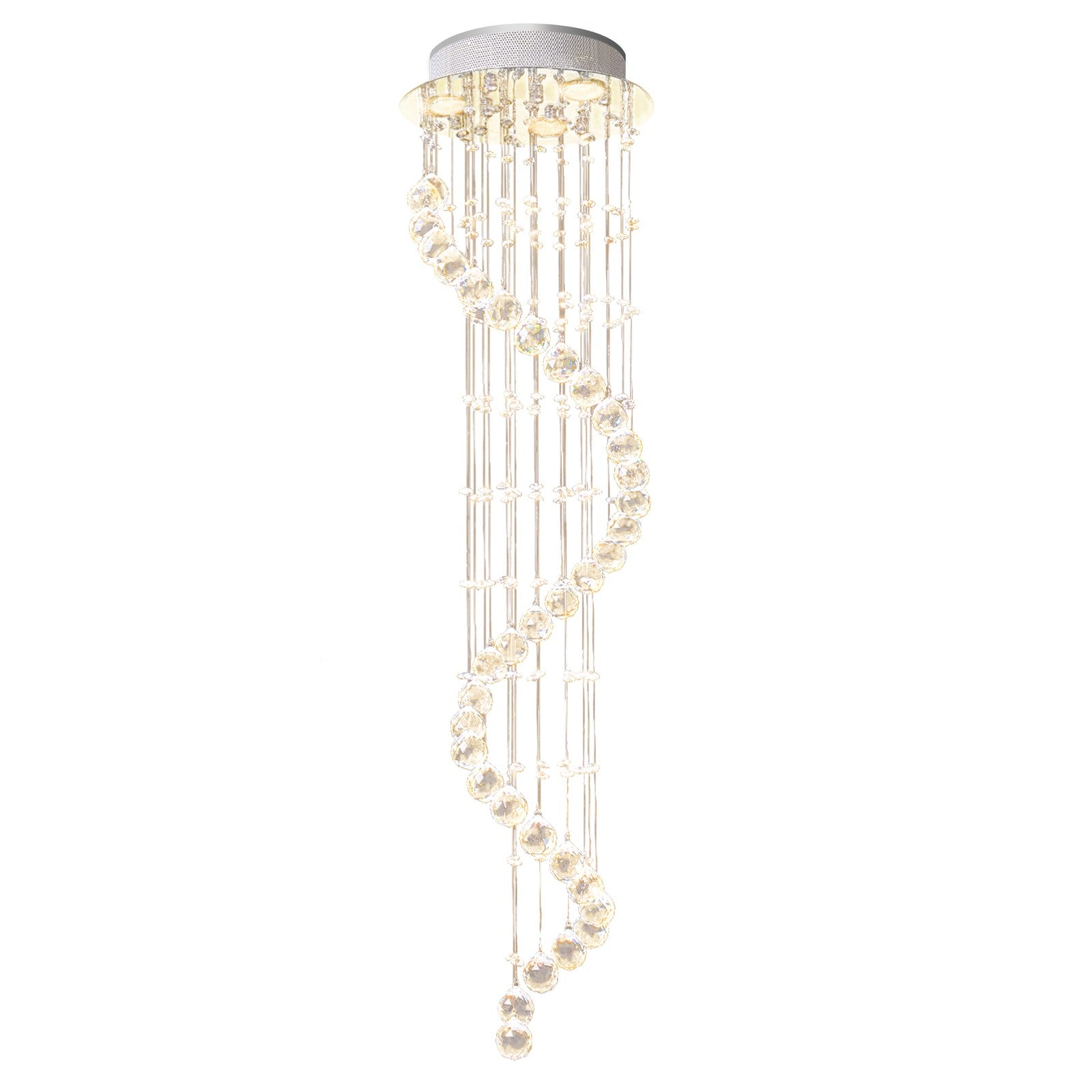 Modern Crystal Droplet Ceiling Light Spiral Cascading Chandelier Lamp Bedroom