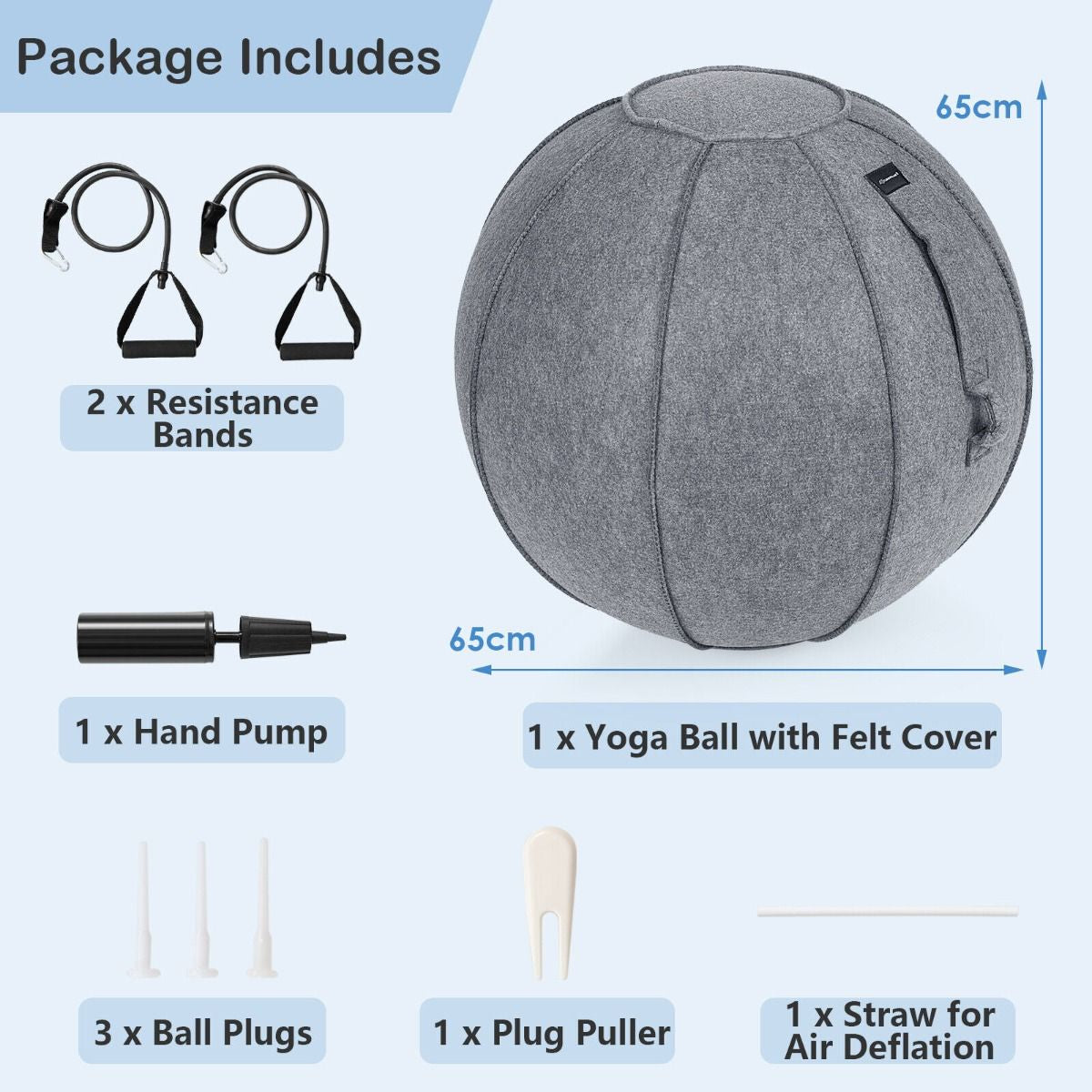 Anti-Burst Exercise Ball with Protective Cover, Handle, and Resistance Bands