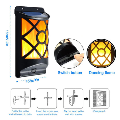 Outdoor Solar LED Wall Light with Flickering Flame for Garden, Patio, and Deck - Dusk to Dawn Operation
