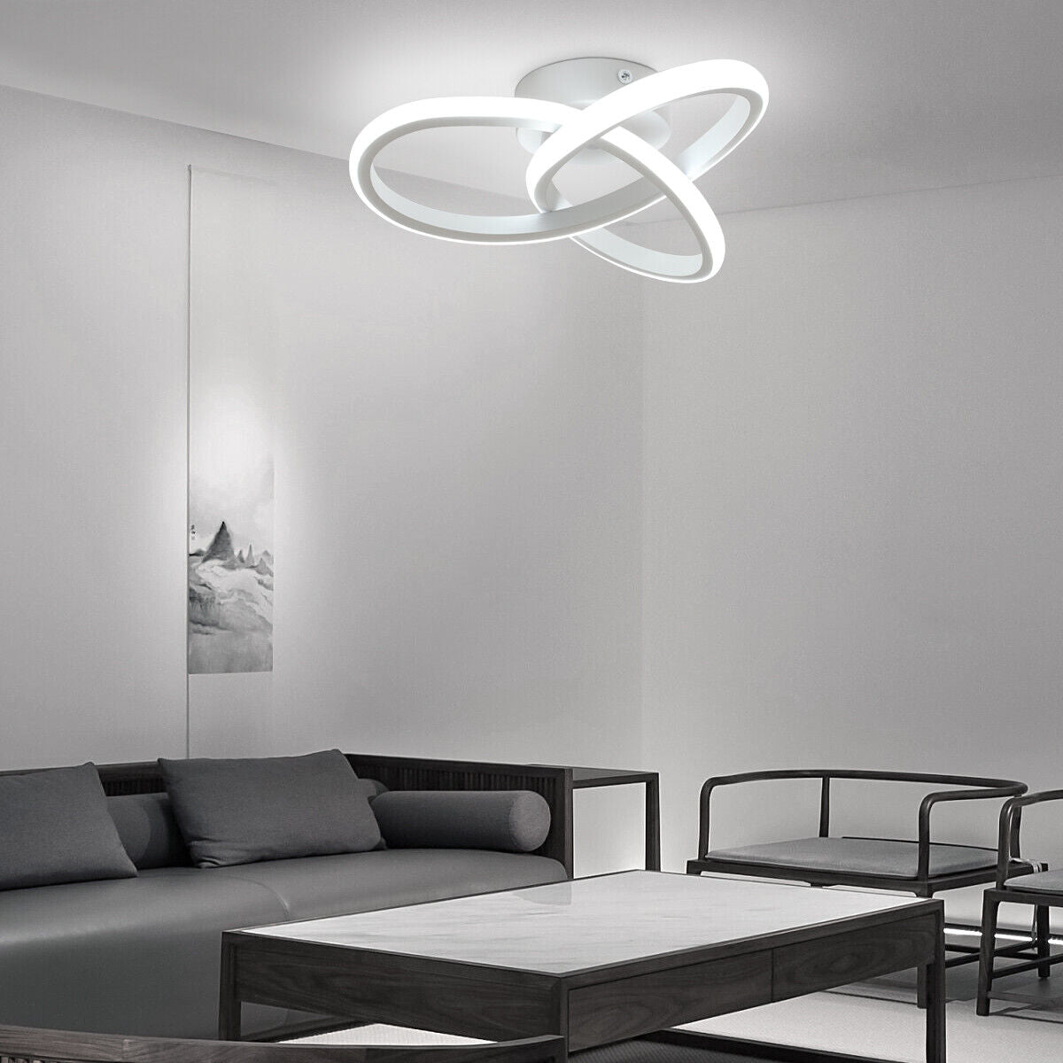 Modern Chandelier LED Lamp White Frame Ceiling Light Living Room Pendant Lights