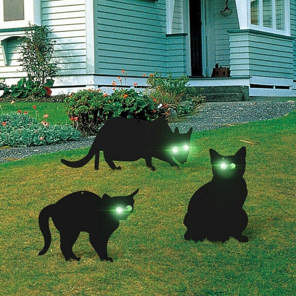 3X Black Cat Silhouette for Garden | Cats Scarer with Marble Eyes | Harmless Bir