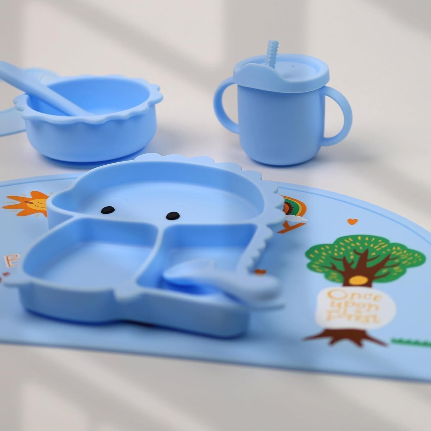Silicone Baby Feeding Set Includes Bowl, Plate Spoon, Fork & Cup BPA Free