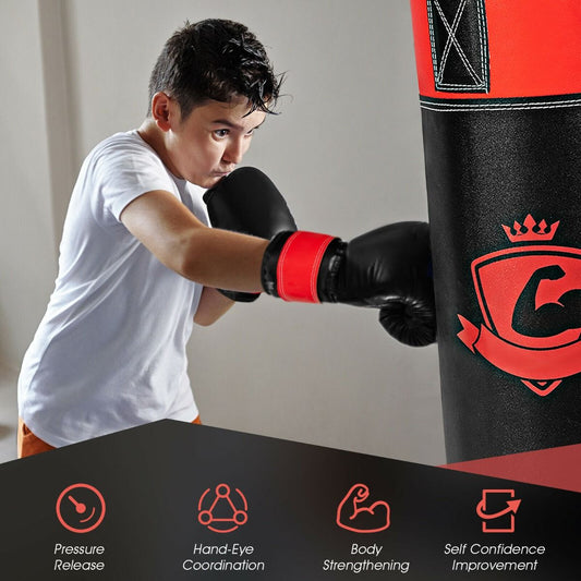 Children's Punching Bag Set with Hand Wraps and Wall Mount for Fitness Training
