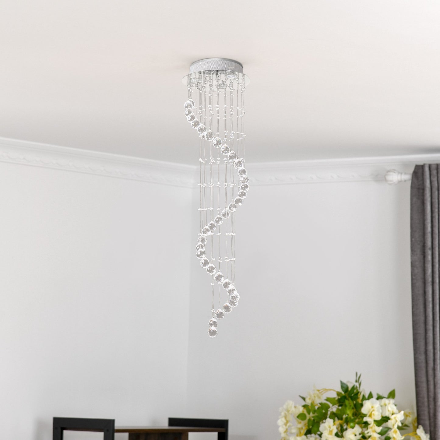 Modern Crystal Droplet Ceiling Light Spiral Cascading Chandelier Lamp Bedroom