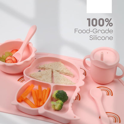 Silicone Baby Feeding Set Includes Bowl, Plate Spoon, Fork & Cup BPA Free