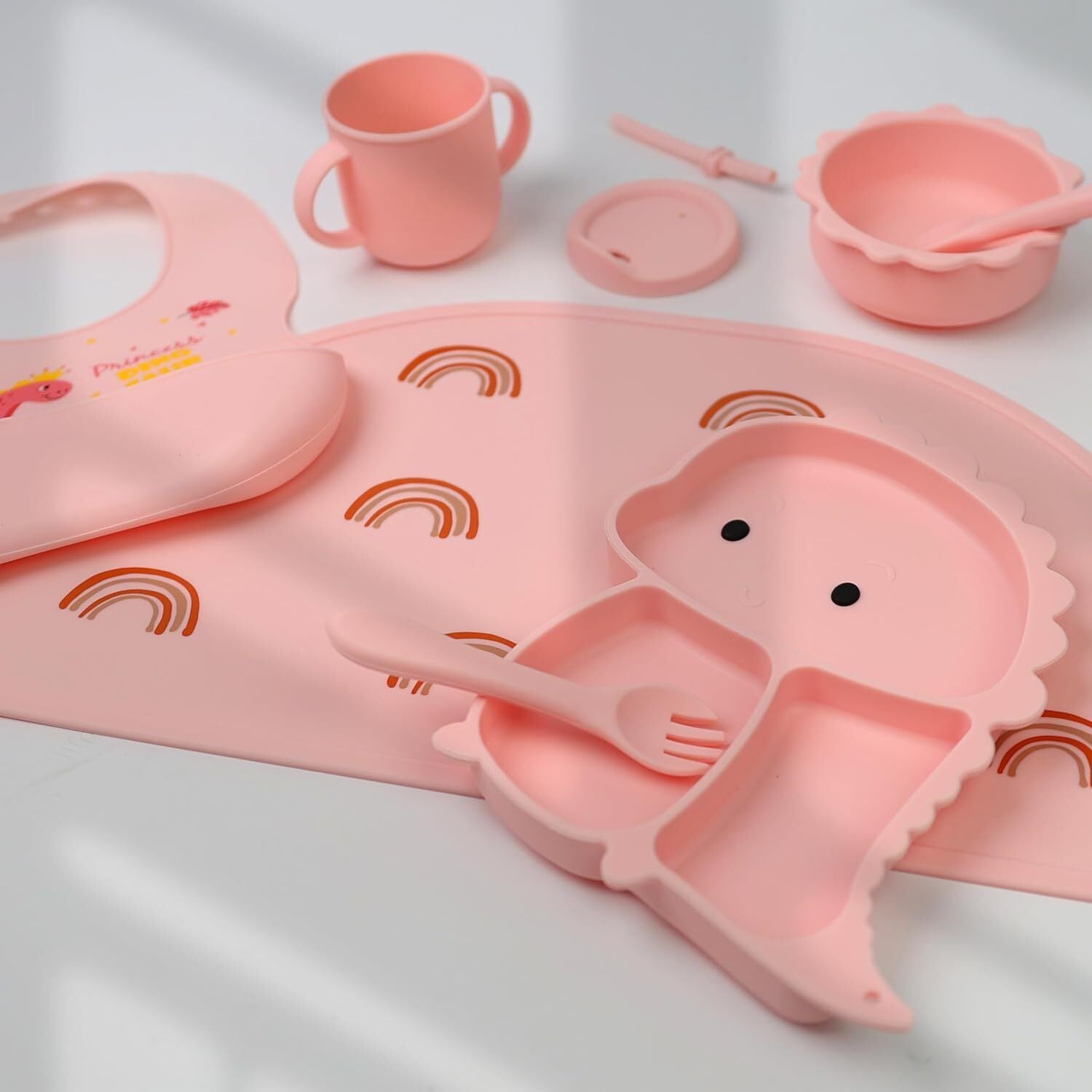 Silicone Baby Feeding Set Includes Bowl, Plate Spoon, Fork & Cup BPA Free